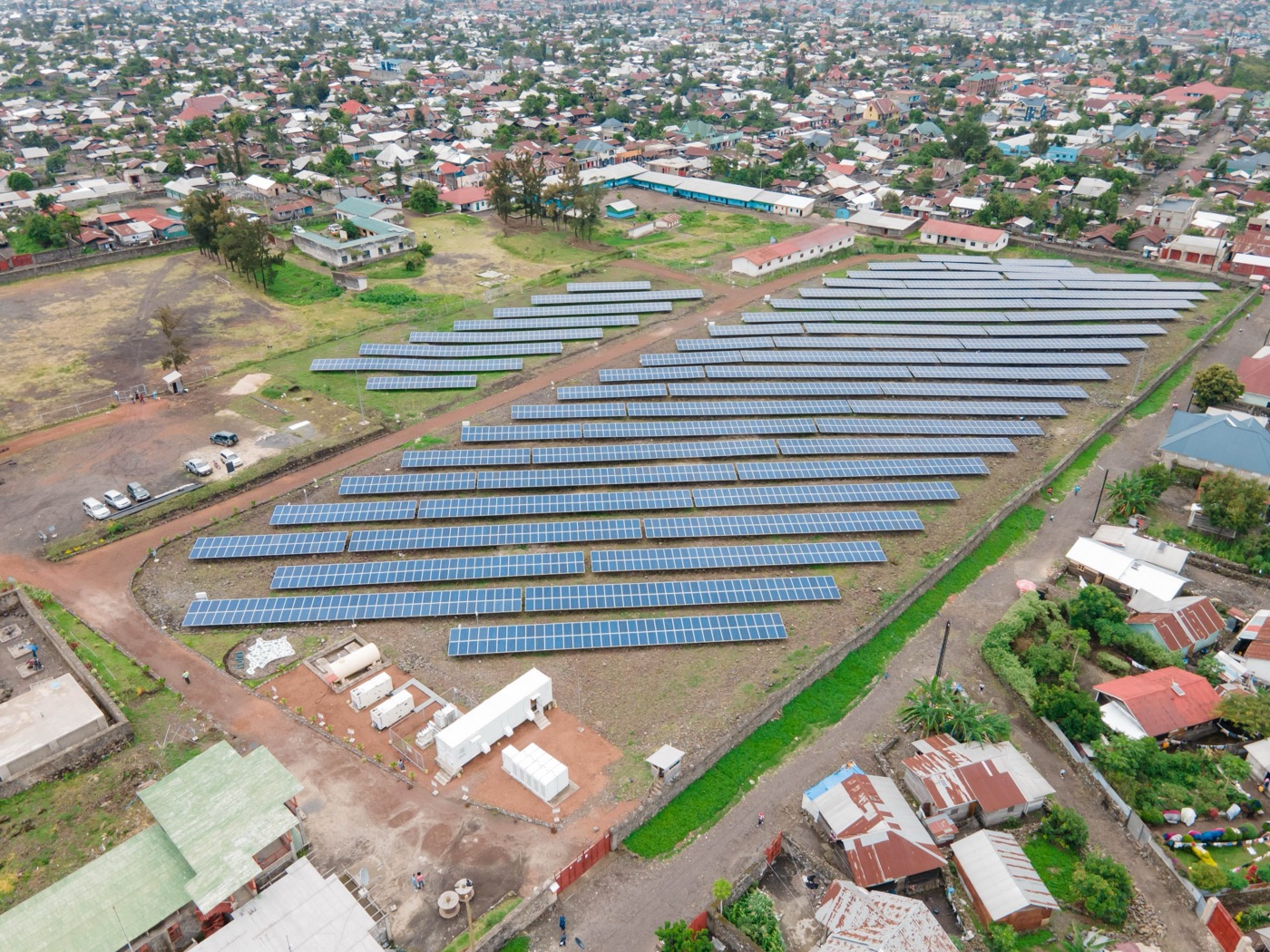 Aerial view of a Nuru solar field in Goma